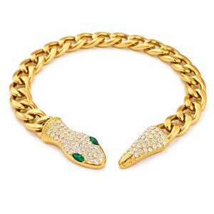 Green Glass & Austrian Crystal Snake Bracelet 10.5 Inches